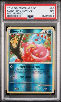 2010 POKEMON HEARTGOLD & SOULSILVER UNDAUNTED #66 SLOWPOKE-REVERSE FOIL PSA 7 - Image 1
