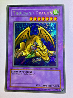Yu-Gi-Oh! SECRET RARE CARD THOUSAND DRAGON MRD-143 1996 VINTAGE PRINT - Image 1