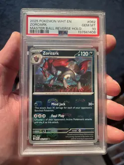 PSA 10 Zoroark 062/086 Master Ball Reverse Holo SV White Flare Pokemon TCG Card - Image 1