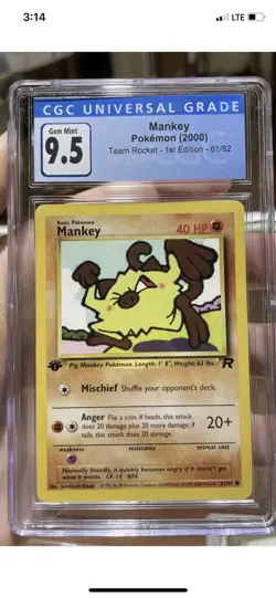 Mankey 1st Edition Team Rocket Gem Mint 9.5 CGC Pokemon #61 - Image 1