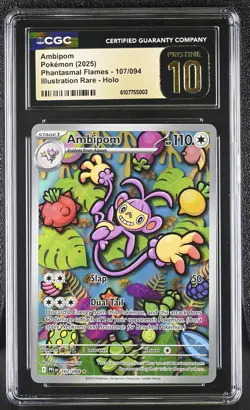 2025 Pokemon Phantasmal Flames Ambipom IR 107 CGC 10 Pristine Gem Mint - Image 1