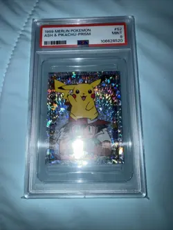 Ash & Pikachu 1999 Merlin Pokemon Prism Sticker #S2 PSA 9 Mint POP 126!! - Image 3