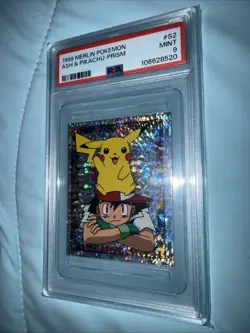 Ash & Pikachu 1999 Merlin Pokemon Prism Sticker #S2 PSA 9 Mint POP 126!! - Image 4
