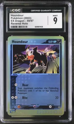 CGC 9 MINT Houndour 2003 EX Dragon 59/97 Reverse Holo Pokemon Card - Image 1