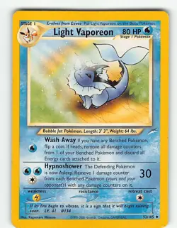 LIGHT VAPOREON 52/105 UNCOMMON NEO DESTINY POKEMON HP - Image 2