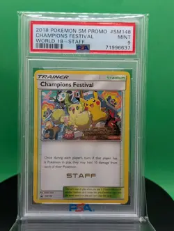 PSA 9 2018 Champions Festival STAFF Stamp SM148 World Championships Pokemon 148 - Image 1