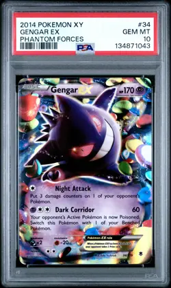 2014 POKEMON XY PHANTOM FORCES #34 GENGAR EX PSA 10 - Image 1