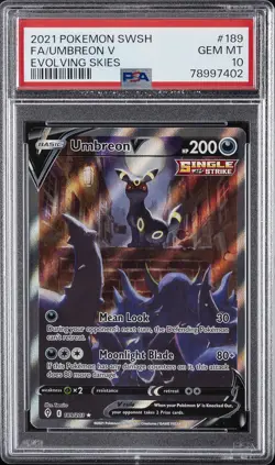 2021 POKEMON SWORD & SHIELD EVOLVING SKIES #189 FULL ART/UMBREON V PSA 10 - Image 1