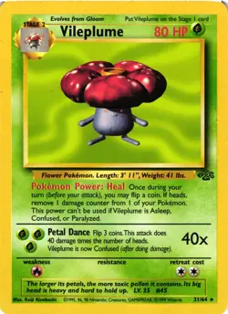Pokemon TCG Vileplume Jungle 31/64 Regular Unlimited Rare MP - Image 1