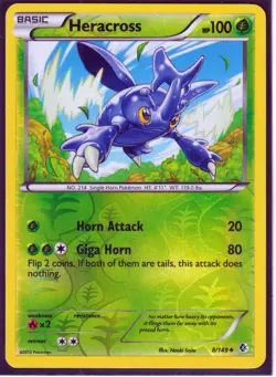 2012 POKEMON HERACROSS 8/149 BLACK & WHITE BOUNDARIES CROSSED REV HOLO NM (H2) - Image 1
