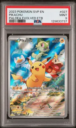 PSA 9 MINT Pikachu Paldea Evolved ETB Promo Full Art Holo 2023 Pokemon SVP 027 - Image 1