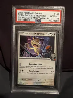 PSA 10 Team Rocket’s Meowth 149 - Mewtwo Ex Cosmos Card **POP 163** - Image 1