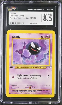 CGC 8.5 Gastly Neo Destiny 1st Edition 65/105 Pokemon Card - Image 1