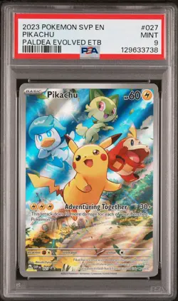 PSA 9 MINT Pikachu Paldea Evolved ETB Promo Full Art Holo 2023 Pokemon SVP 027 - Image 1