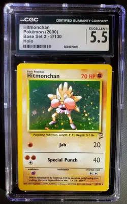 Pokemon TCG Hitmonchan Base Set 2 8/130 Unlimited Holo Rare CGC 5.5 - Image 1