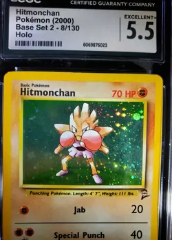 Pokemon TCG Hitmonchan Base Set 2 8/130 Unlimited Holo Rare CGC 5.5 - Image 2