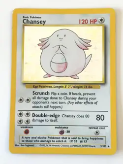 Chansey 3/102 Pokemon Card TCG Base Set Unlimited Holo MP - Image 3