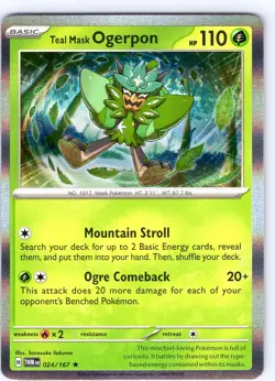 Pokemon TCG Teal Mask Ogerpon S&V Twilight Masquerade 024/167 Holo Rare Card NM - Image 1