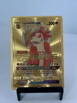 Lycanroc GX Metal Gold Foil Pokemon Card Fan Art Card HP200 - Image 1