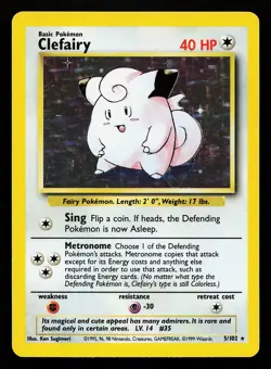 Clefairy 5/102 Holo Rare Base Set Pokemon Card - Image 1
