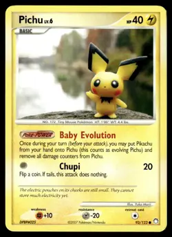 2007 Pokemon Diamond & Pearl Mysterious Treasures Pichu #93/123 - Image 1