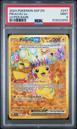 2024 POKEMON SSP EN #247 PIKACHU EX HYPER RARE PSA 9 SURGING SPARKS - Image 1