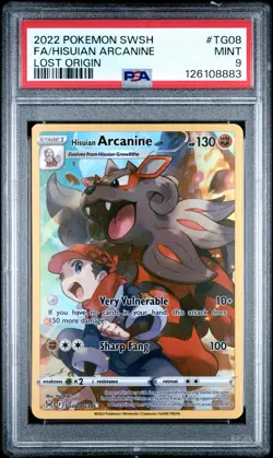 2022 POKEMON SWORD & SHIELD LOST ORIGIN #TG08 FULL ART/HISUIAN ARCANINE PSA 9 - Image 1