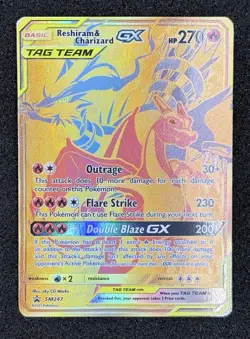 Pokemon TCG Reshiram & Charizard GX SM247 Black Star Promo LP - Image 1