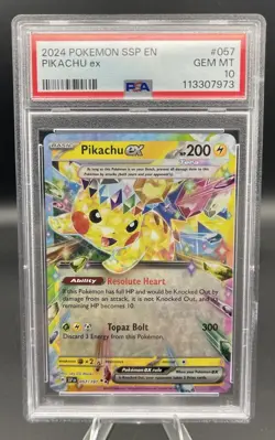 Pokemon Pikachu TCG EX 57/191 Sv8: Surging Sparks Holo Double Rare PSA 10 Gem - Image 1