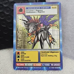 1999 MetalGreymon Bo-80 Series 2 Booster Digimon Card NM Battle Bandai Gold Text - Image 1