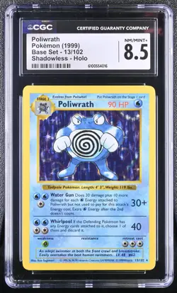 POKEMON 1999 Base Set SHADOWLESS Unlmited POLIWRATH 13/102 ⭐CGC 8.5 NM/MT+⭐ - Image 1