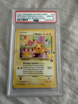 Pokemon TCG CCG Birthday Pikachu Holo Rare Card 24- Celebrations PSA GEM MY 10 - Image 1