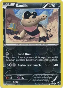 Pokemon - Sandile - 64/108 - Common - Reverse Holo - BW - Dark Explorers - NM - Image 1