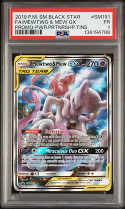 2019 Pokemon Sun & Moon Tag Team Black Star Promo Full Art/Mewtwo Mew GX PSA 1 - Image 2