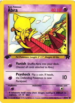 Pokemon TCG Abra 49/82 Team Rocket 1st Edition DMG - Image 1