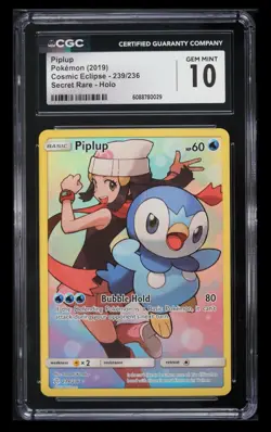 2019 POKEMON SUN & MOON COSMIC ECLIPSE SECRET #239 FULL ART/PIPLUP CGC 10 - Image 1
