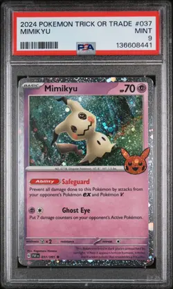 PSA 9 Mint Mimikyu 037/091 Cosmos Holo Rare Trick Or Trade Pokemon Card - Image 1
