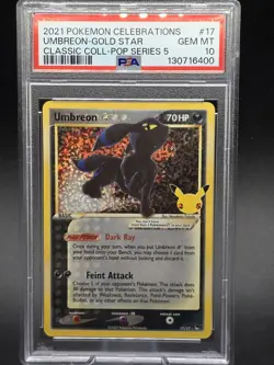 2021 POKEMON SWORD & SHIELD CLASSIC CELEBRATIONS #17/17 UMBREON GOLD STAR PSA 10 - Image 1