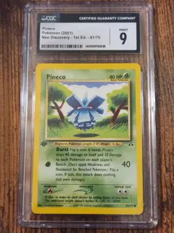 CGC Graded Mint 9 Pineco Pokemon 2001 Neo Discovery 1st Ed. 61/75 - Image 1