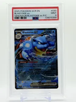 2025 Pokemon BLASTOISE EX #030/142 Stellar Crown Stamped Prem Coll Holo PSA 9 🔥 - Image 1