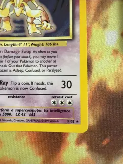 Pokemon Alakazam TCG Card 1/130 Base Set 2 Holo Unlimited Rare HP - Image 5