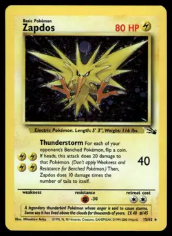 Pokemon Cards Zapdos 15/62 Fossil Holo Rare LP - Image 1