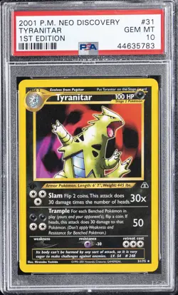 2001 POKEMON NEO DISCOVERY 1ST ED #31 TYRANITAR PSA 10 - Image 1