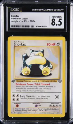 1999 POKEMON JUNGLE - 1ST ED. #27/64 SNORLAX CGC 8.5 - Image 1