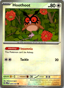 Hoothoot 077/131 Prismatic Evolutions Pokemon Card Poke Ball Reverse Holo - Nm - Image 1