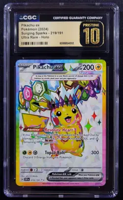 2024 POKEMON SURGING SPARKS ~ PIKACHU ex 219/191 ~ ART RARE ~ CGC PRISTINE 10 - Image 1