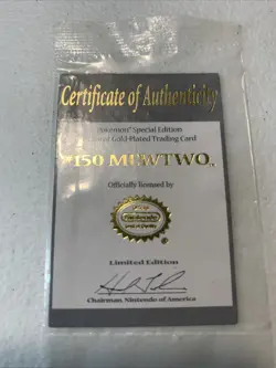 Pokemon Mewtwo Certificate of Authenticity Only Burger King 23k Gold 1999 #150 - Image 1