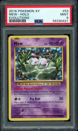 2016 Pokemon Evolutions Mew Holo #53 PSA 9 MINT - Image 1