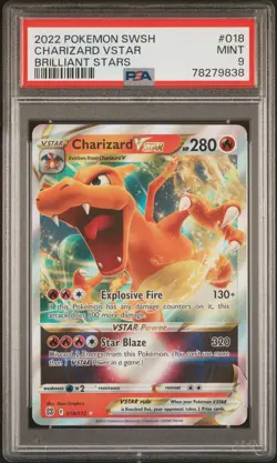 PSA 9 2022 Pokemon Sword & Shield Brilliant Stars #018 Charizard Vstar - Image 1