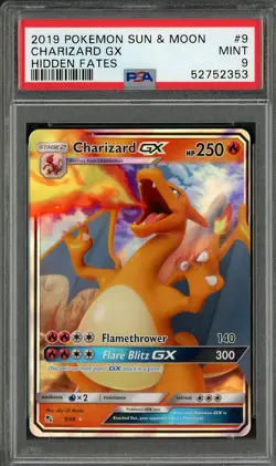 2019 Pokemon Sun & Moon Hidden Fates Charizard GX 9/68 PSA 9 MINT - Image 1